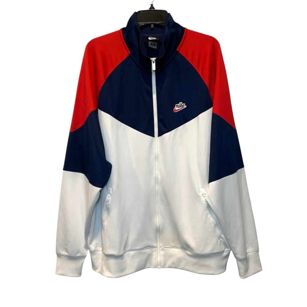 Men's Nike NSW Heritage Windrunner Chevron Design Jacket White Red Navy Size XL